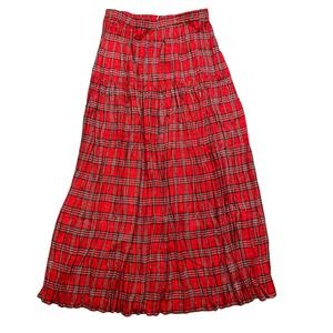 Sharon Young Womens Skirt Large Maxi Full Length Red Plaid Christmas